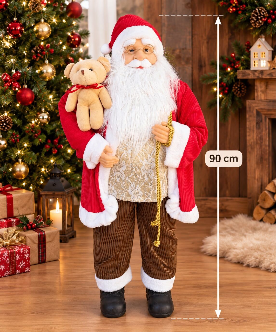 Büyük Boy Noel Baba Yılbaşı Süsü Peluş Sakallı (90cm)