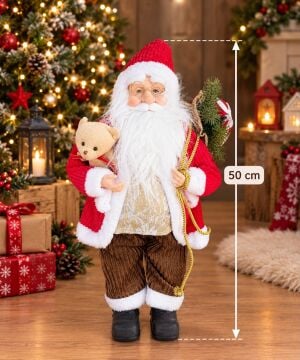 Orta Boy Noel Baba Yılbaşı Süsü Peluş Sakallı (50cm)