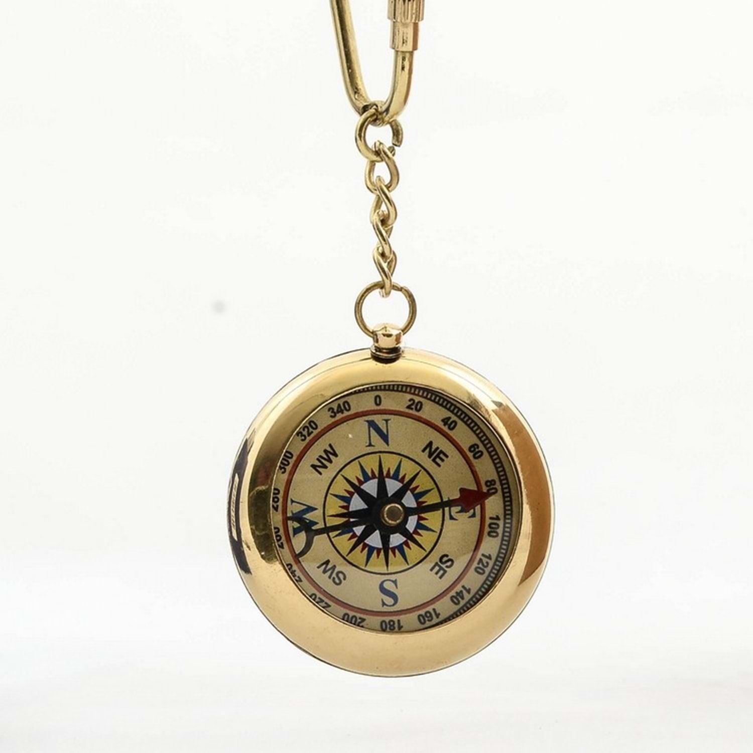 Dekoratif Pusulalı Pirinç Anahtarlık