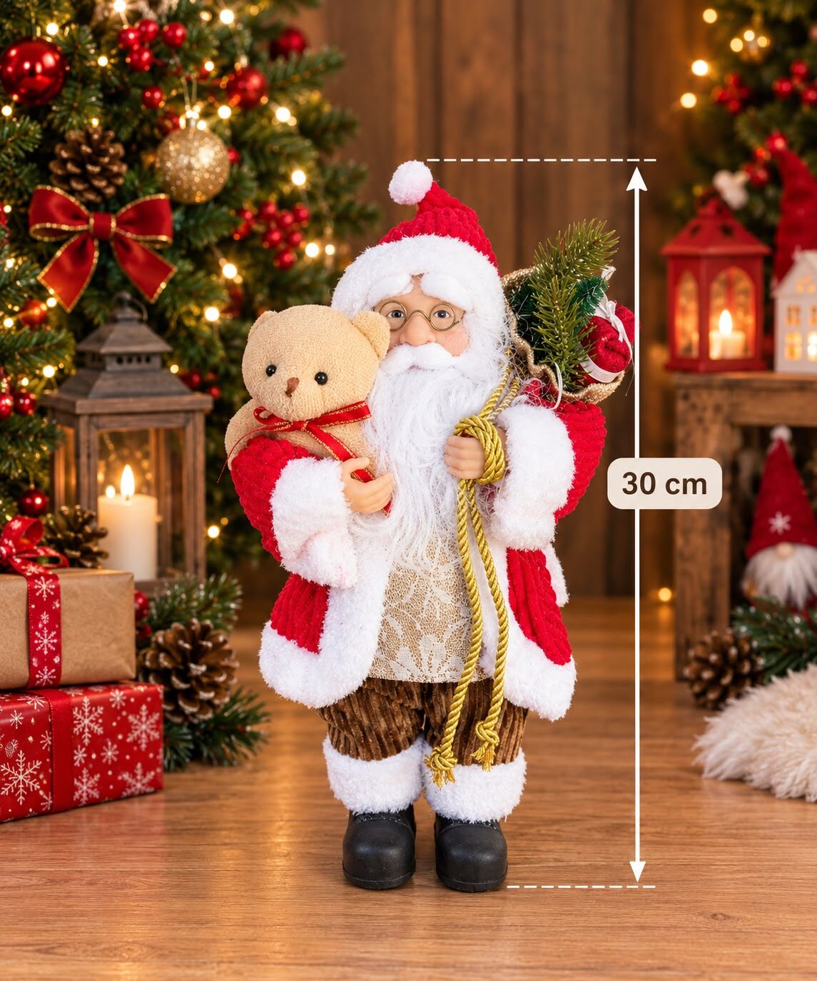 Küçük Boy Noel Baba Yılbaşı Süsü Peluş Sakallı (30cm)