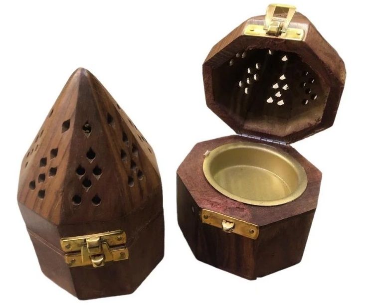 Ahşap Yuvarlak Piramit Konik Tütsü Yakma Kutusu (15 cm)