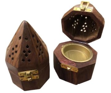Ahşap Yuvarlak Piramit Konik Tütsü Yakma Kutusu (15 cm)
