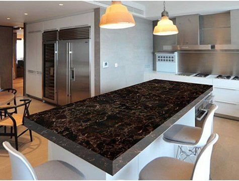 Mermer Desenli Mutfak Tezgah Üstü Yapışkanlı Folyo Siyah (5Mt)