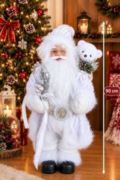 Noel Baba Yılbaşı Süsü Peluş Beyaz Kıyafetli Sakallı (90cm)