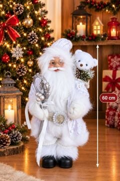 Noel Baba Yılbaşı Süsü Peluş Beyaz Kıyafetli Sakallı (60cm)