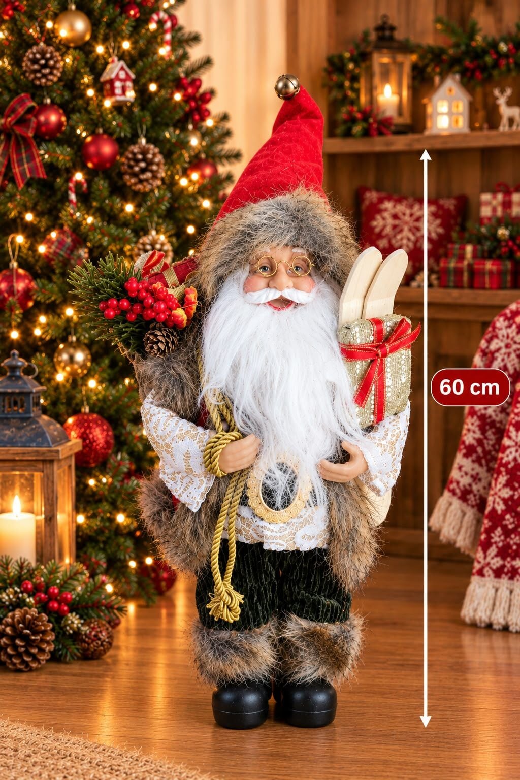 Kayak Takımlı Ve Hediyelik Büyük Boy Noel Baba Yılbaşı Süsü (60cm)