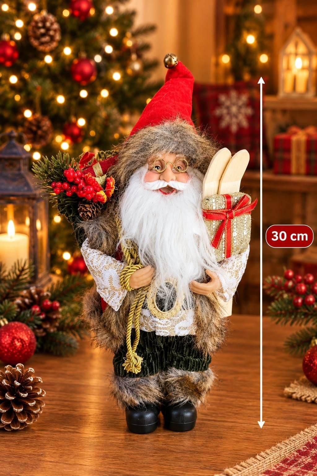 Kayak Takımlı Ve Hediyelik Büyük Boy Noel Baba Yılbaşı Süsü (30cm)