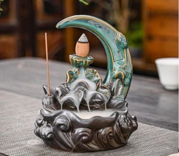 Dekoratif Ay Tasarımlı Şelale Seramik Geri Akış & Çubuk Tütsülük