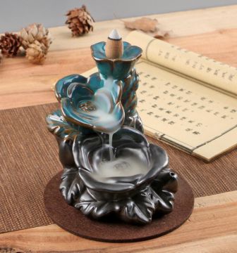 Dekoratif Lotus Gül Duman Şelale Seramik Geri Akış Tütsülük Brülör