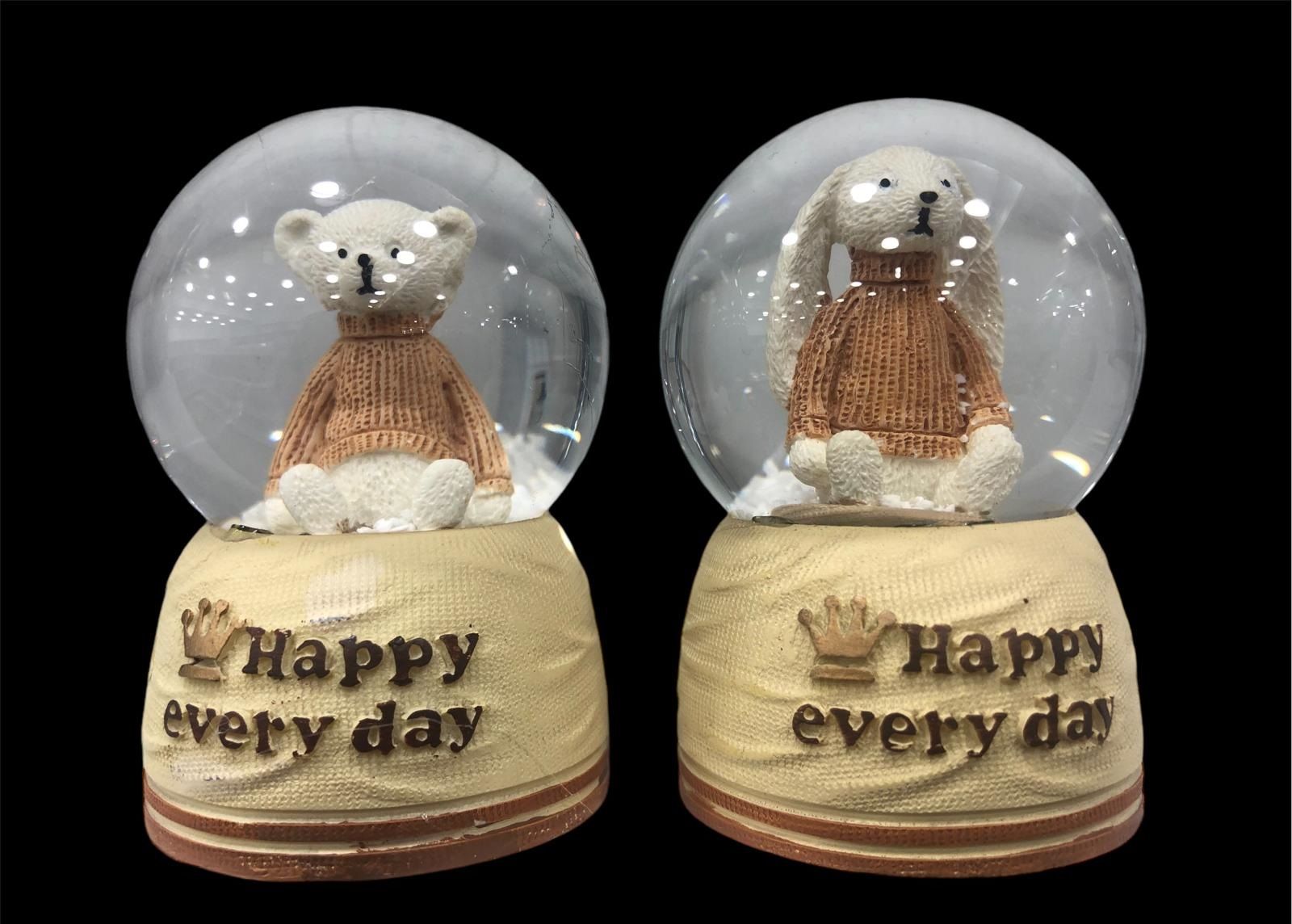 Mini Işıklı Beyaz Ayıcık Temalı Cam Kar Küresi