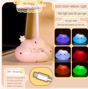 Bulut Temalı Çocuk Led Şarjlı Masa Lambası