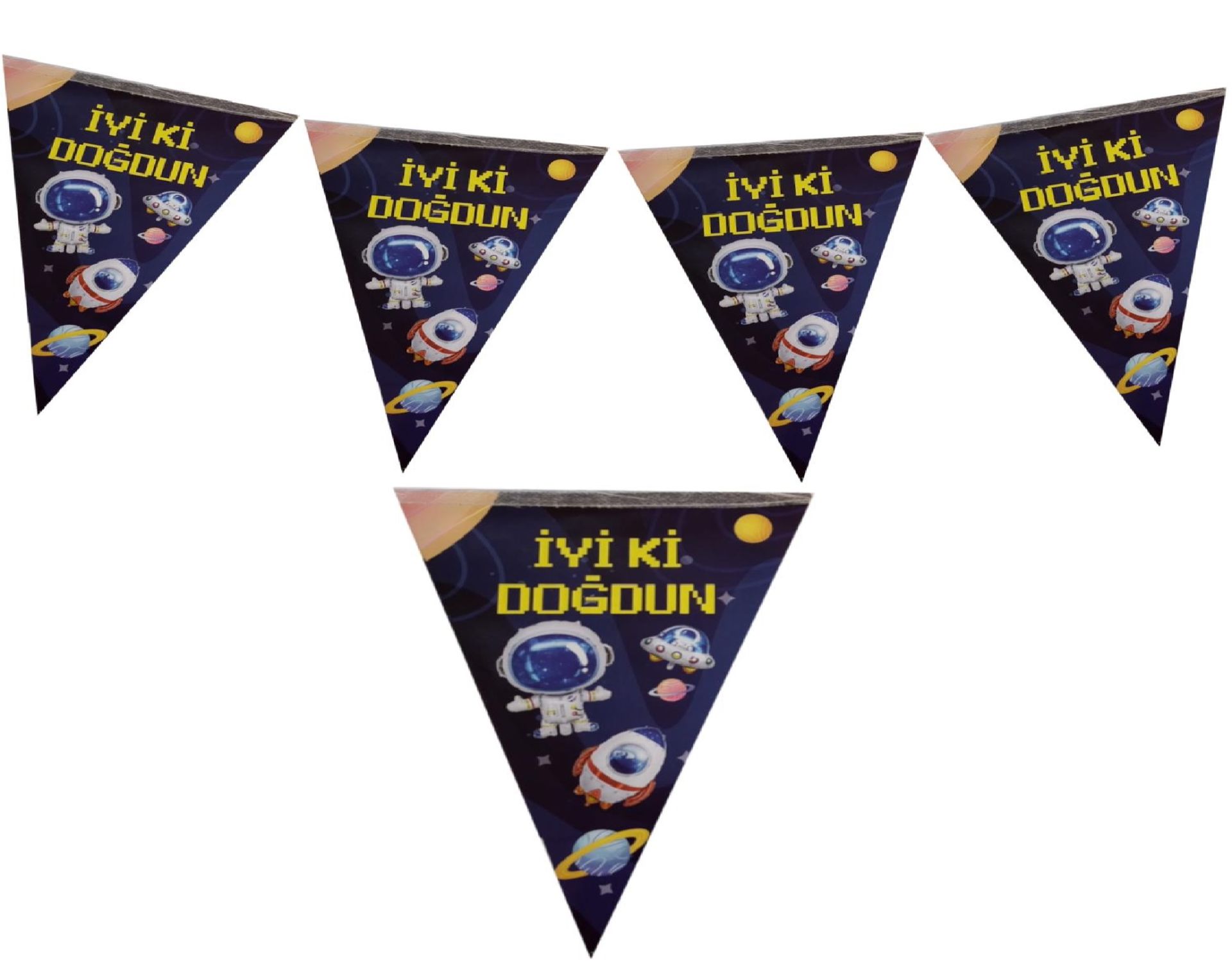 İyiki Doğdun Uzay Astronot Temalı Üçgen Flama Bayrak