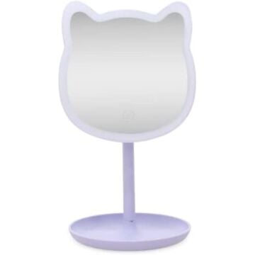 Kedi Kulaklı Dokunmatik Led Işıklı Masa Üstü Makyaj Aynası
