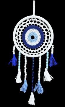 Mavi Beyaz Boncuklu Rüya Kapanı Dream Catcher (60cm x 20cm)