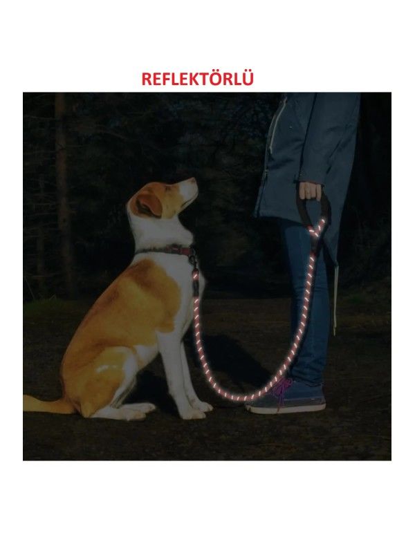 Köpekler İçin Gezdirme Tasması Reflektörlü 130 cm Halat kırmızı