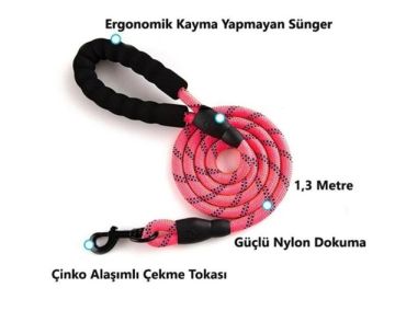 Köpekler İçin Gezdirme Tasması Reflektörlü 130 cm Halat kırmızı