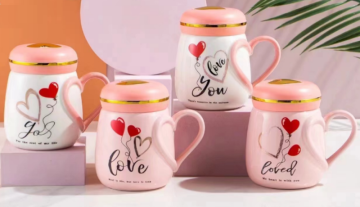 Kapaklı Seramik Love Kalpli Kupa