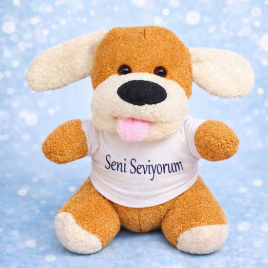 Seni Seviyorum Tişörtlü Peluş Oyuncak Köpek