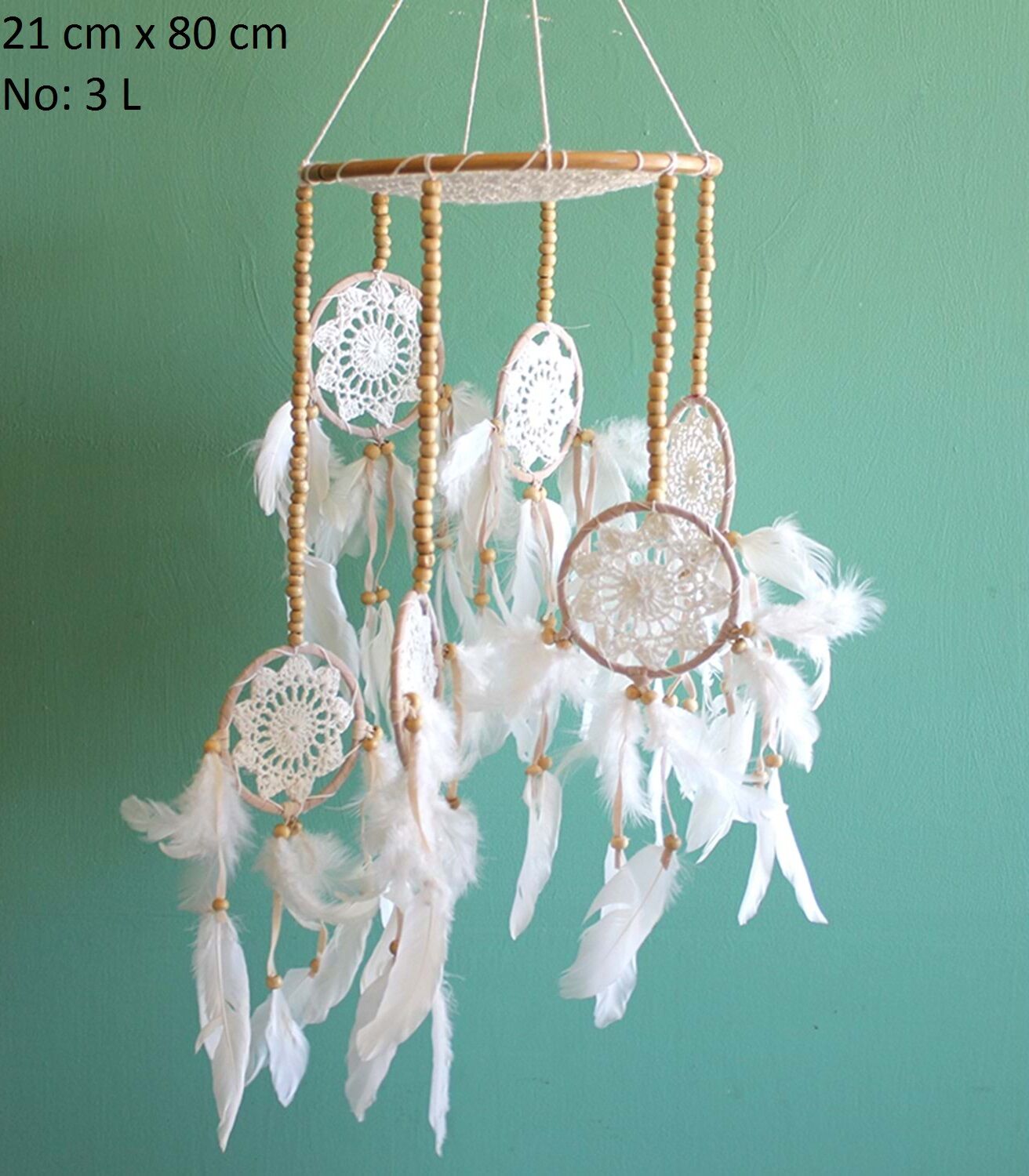 Beyaz Örgülü Dizayn 6 Sallamalı Rüya Düş Kapanı Dream Catcher