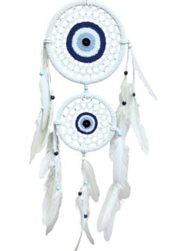2 Katlı Beyaz Mavi Rüya Kapanı Dream Catcher (70cm x 19cm)