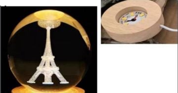 Dekoratif Ahşap Altlıklı Eyfel Kulesi Temalı Işıklı Cam Küre (8 cm)