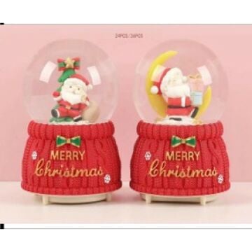 Yılbaşı Noel Baba Ve Hediyeler Püskürtmeli Müzikli Cam Kar Küresi