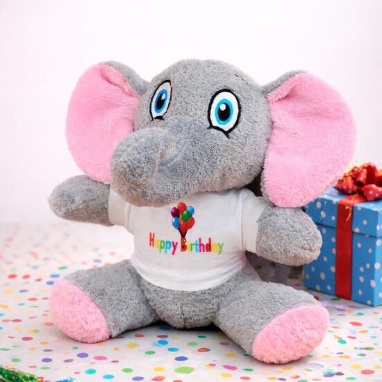 Happy Birthday Tişörtlü Peluş Oyuncak Fil