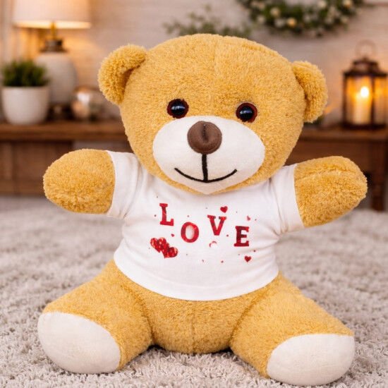 Love Tişörtlü Kahverengi Peluş Oyuncak Ayıcık