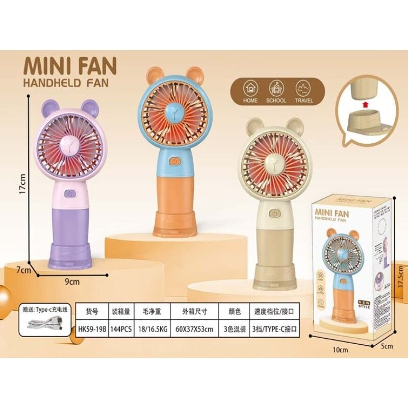 Usb Şarjlı Kulaklı Model Masa Üstü Mini El Fanı Vantilatör