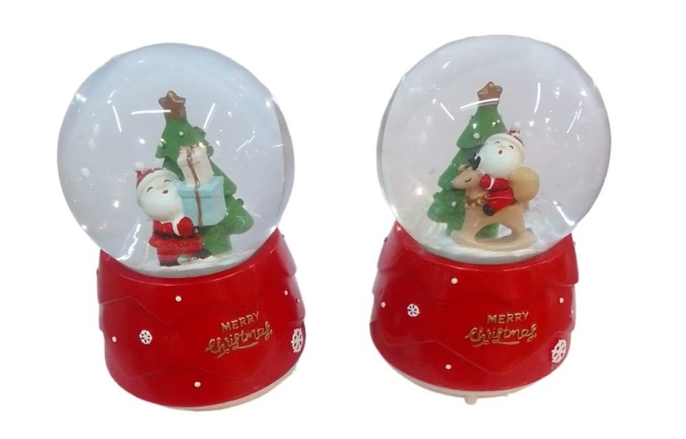Yılbaşı Noel Baba Geyik Ve Hediye Işıklı Müzikli Cam Kar Küresi