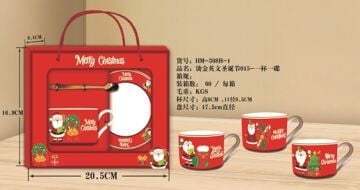 Seramik Yılbaşı Noel Baba Tekli Kaşıklı Altlıklı Fincan Takımı