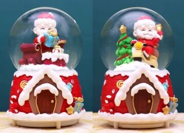 Işıklı Noel Baba Kızaklı Ve Çam Ağacı Müzikli Cam Kar Küresi