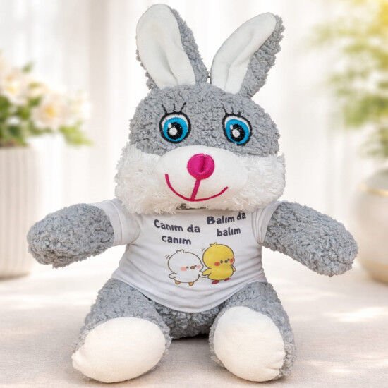 Canım Da Canım Balım Da Balım Tişörtlü Peluş Oyuncak Tavşan