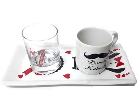 Dikdörtgen Bıyıklı Damat Kahvesi Fincan Seti