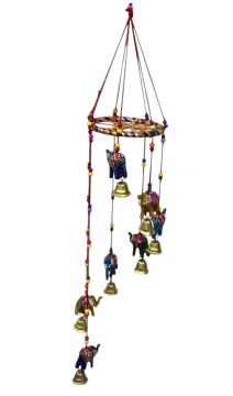 Boncuklu Fil Tasarımlı Rüzgar Çanı Metal ve Polyester Malzeme (75 cm)