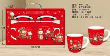 2'li Seramik Arabalı Noel Baba Kaşıklı Yılbaşı Kupa Bardak