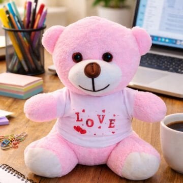 Love Tişörtlü Pembe Peluş Oyuncak Ayıcık