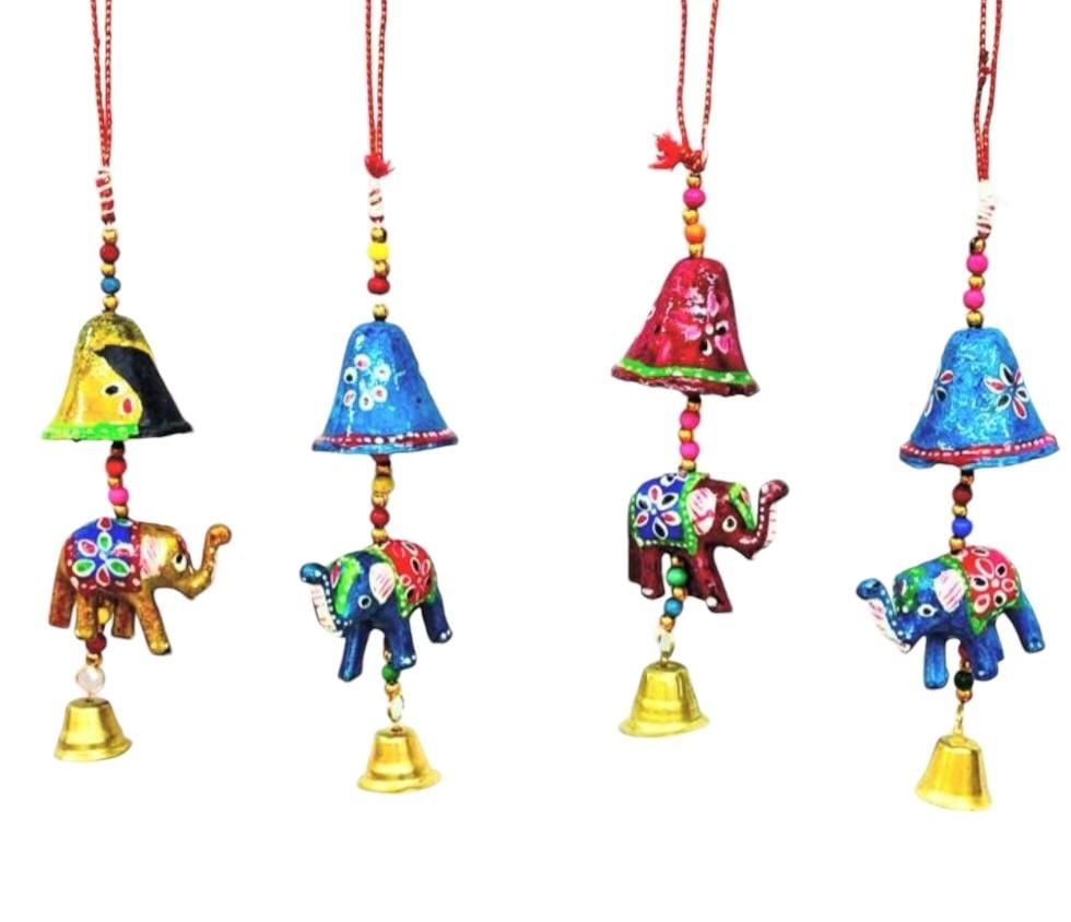 Renkli Fil Tasarımlı Rüzgar Çanı Metal ve Polyester Malzeme (30 cm)