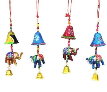 Renkli Fil Tasarımlı Rüzgar Çanı Metal ve Polyester Malzeme (30 cm)