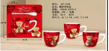 Seramik Ayıcıklı Love Sevgiliye Kaşıklı Kırmızı Bardak