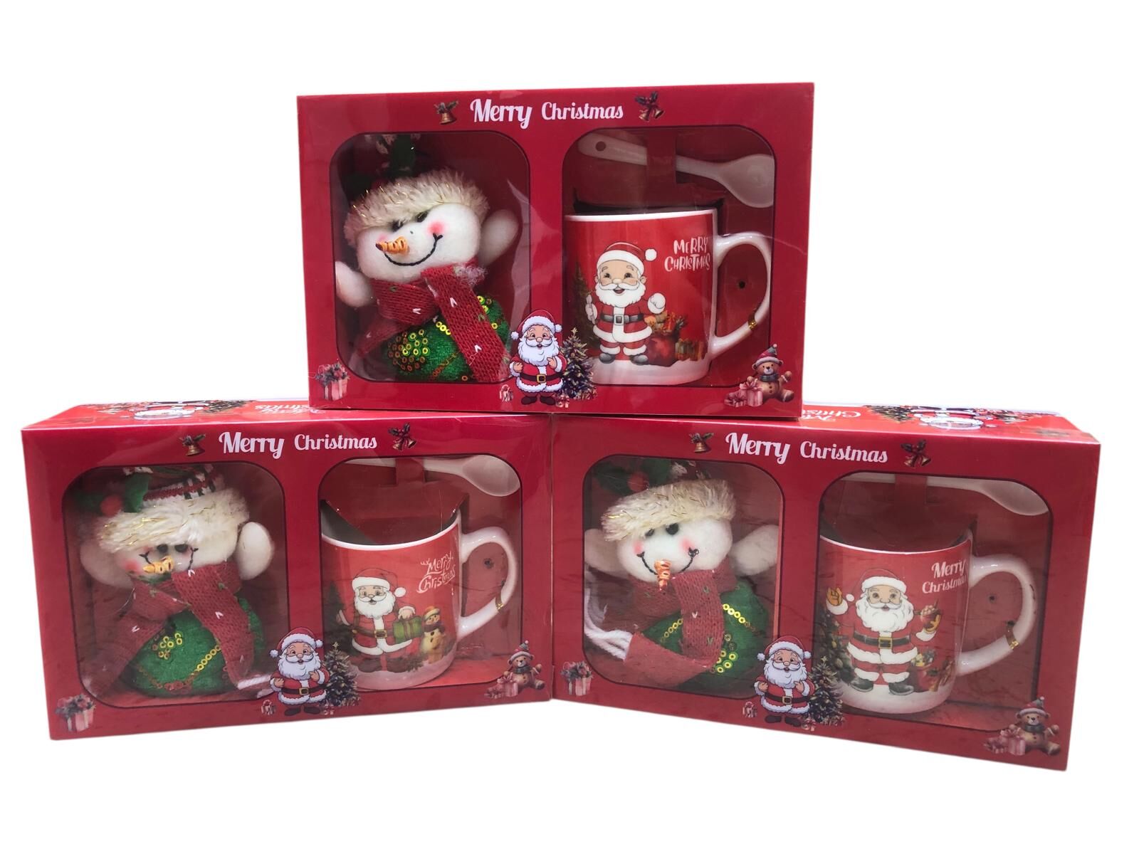 Seramik Yılbaşı Peluş Kardan Adamlı Kaşıklı Kupa Bardak