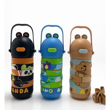 Paslanmaz Çelik Puzzle Desenli Çocuk Termosu - Su Matarası