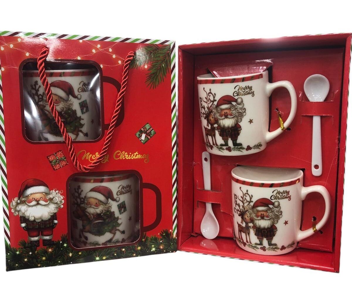 2'li Seramik Hediyelik Kaşıklı Yılbaşı Kupa Bardak