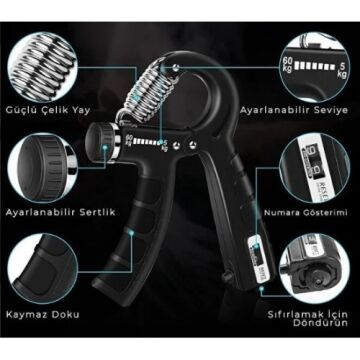 Sertlik Ayarlı El Yayı Ayarlanabilir Bilek Kas Güçlendirme Aleti 5-60kg