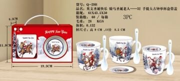 Tekli Ata Binmiş Noel Baba Yılbaşı Kaşıklı Kupa Bardak Seti