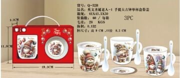 Tekli Noel Baba Ve Kardan Adam Yılbaşı Kaşıklı Kupa Bardak Seti