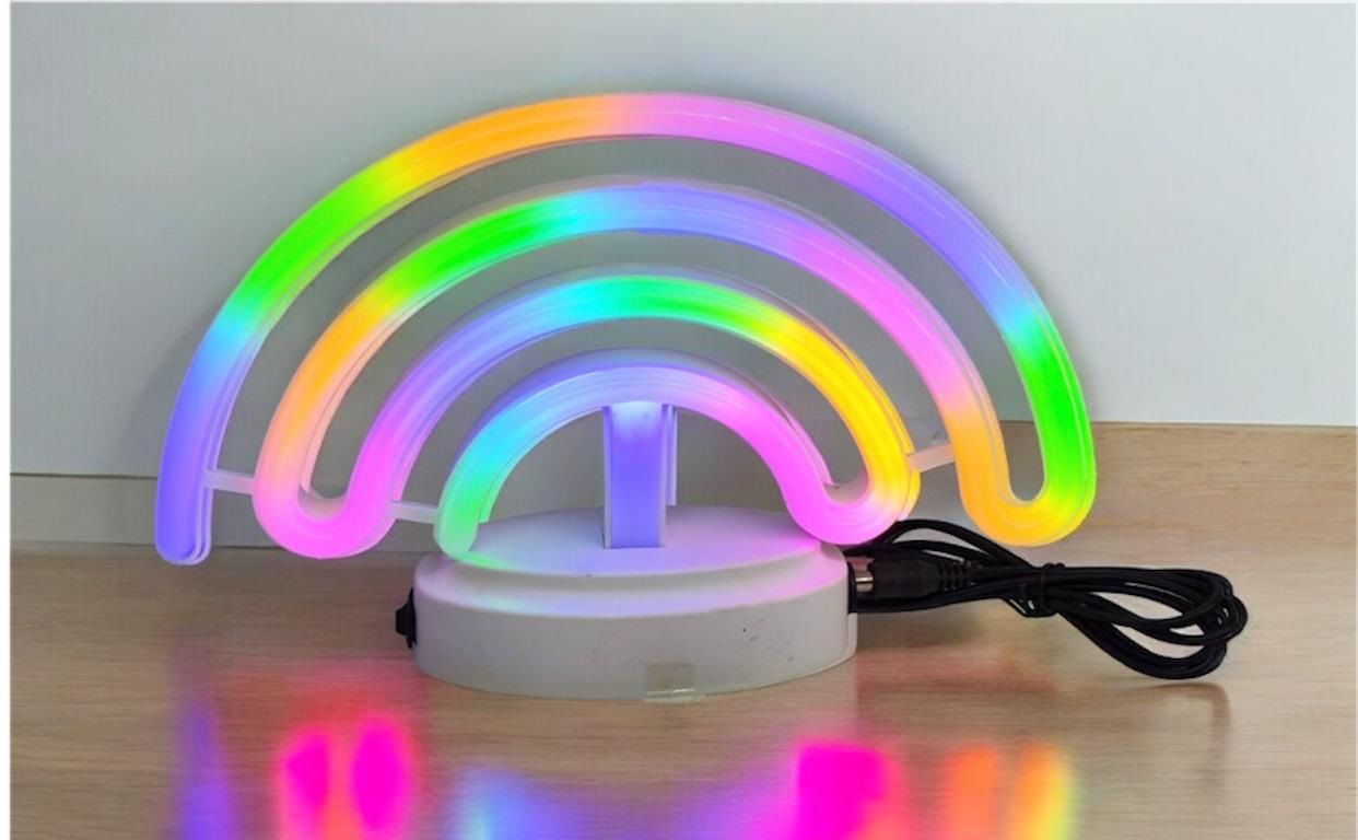 Usb Dekoratif Neon Gökkuşağı Tasarımlı Işıklı Masa Lambası