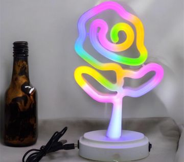 Usb Dekoratif Neon Gül Tasarımlı Işıklı Masa Lambası