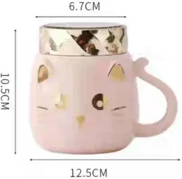 Sevimli Bıyıklı Kedi Tasarımlı Seramik Kapaklı Kupa Bardak