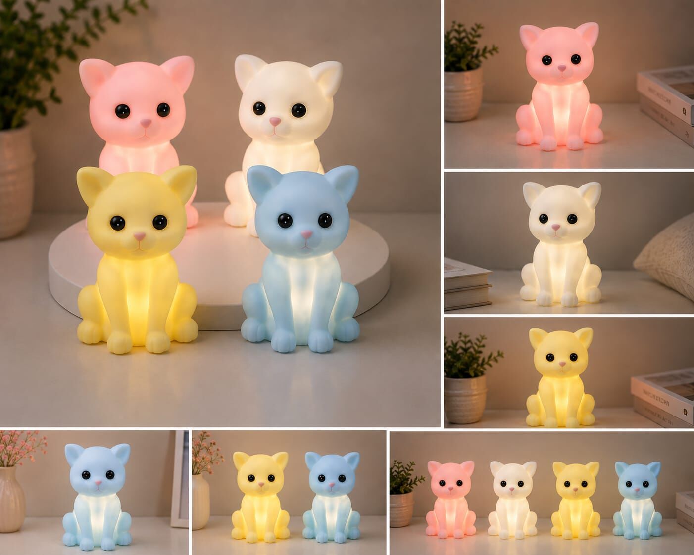 Sevimli Dekoratif Işıklı  Kedi Biblosu